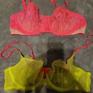 LOT OF 2 VICTORIA'S SECRET BRAS 36c VERY SEXY UNLINED DEMI PINK YELLOW EUC UNDWR